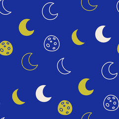 Naklejka na ściany i meble Seamless vector Moon pattern. Magic blue space background for fabric, textile, wrapping, web, cover etc.