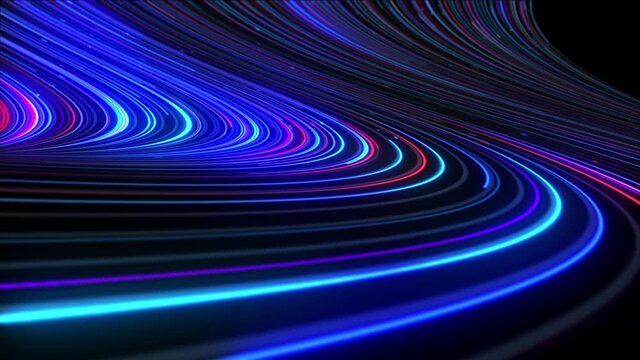 3d abstract neon background space and time strings, highway night lights. Ultra violet rays, glowing lines, virtual reality, speed of light.