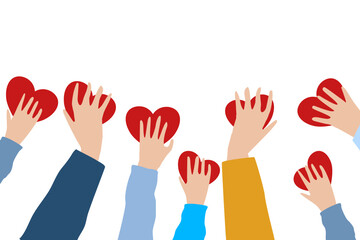 Hands holding a red heart, give and share love to people help and support the concept.