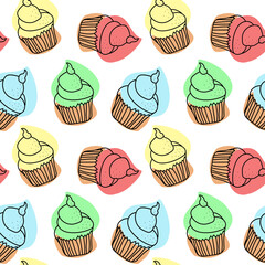 Cupcakes seamless vector pattern. Texture for festive event - fabric, wrapping, textile, wallpaper, apparel.