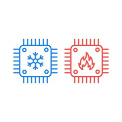 Cold and hot processor chip, circuit. Vector icon template