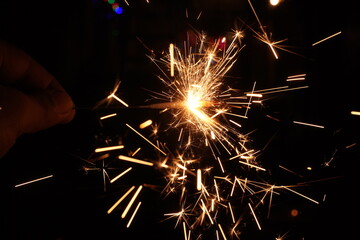 Indian festival celebration with Burning sparklers.