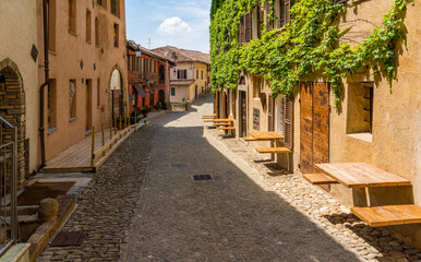 Scenic sight in the beautiful village of Monforte d'Alba, in the Langhe region of Piedmont, Italy.