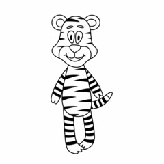 Chinese tiger for new year. Coloring page for children. Doodle vector illustration.