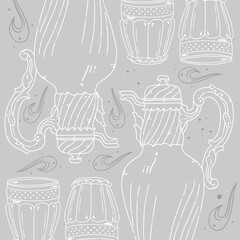 Classic style hip flask and glass cup, line style vector illustration, vector background