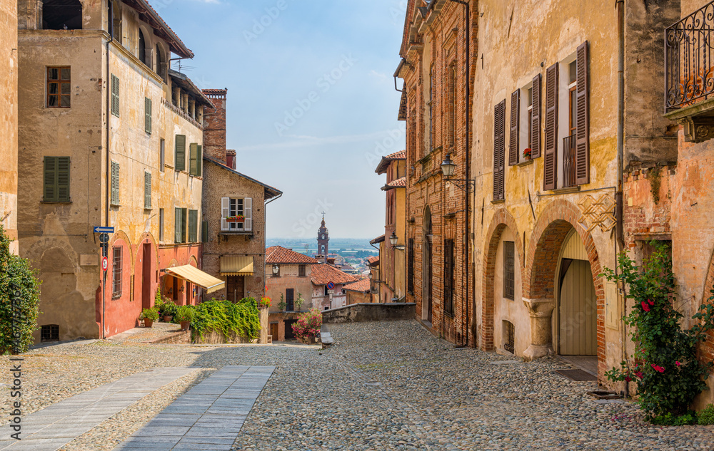 Wall mural scenic sight in the beautiful city of saluzzo, province of cuneo, piedmont, italy.