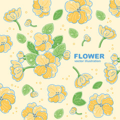 Colorful flower pattern, wallpaper, yellow flower plant, vector illustration
