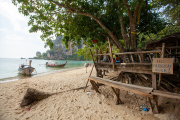 View of tropical beach in Thailand. Ton Sai beach. Climbing.