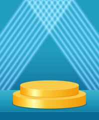 Vector stage blue neon background with geometric yellow round platform