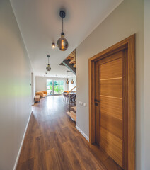 Modern interior of luxury private house. Living room.