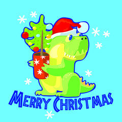 Christmas tyrannosaurus rex with christmas tree