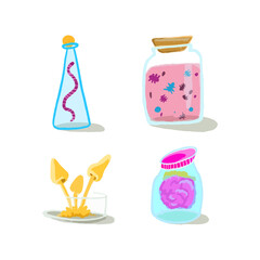 Set of vector jars with magic ingredients for design posters, printed products