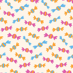 cute vector seamless pattern with candy. cartoon background. children's print.