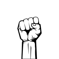 Hand raised with clenched fists