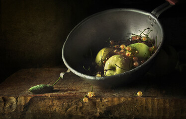 fruits in a frying pan