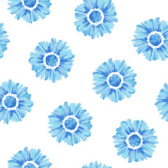 Floral seamless pattern. Blue flowers. Isolated on white background. Hand drawn illustration. Texture for print, fabric, textile, wallpaper.