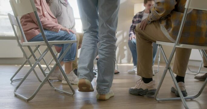 People Sit in a Circle in Their Places, Group of Diverse People Sitting in a Circle During the Psychological Therapy, Feeling Support from Each Other.