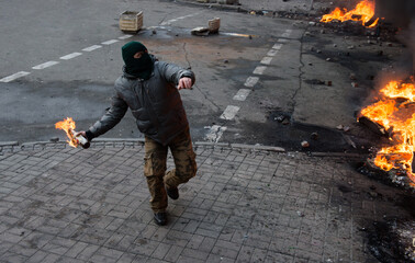 Person attenting in the city riot