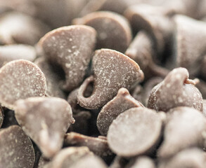 Close up of mini chocolate chips for baking cookies or snacks.