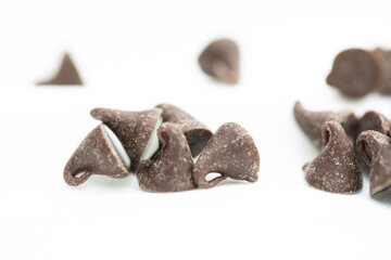 Close up of mini chocolate chips for baking cookies or snacks.