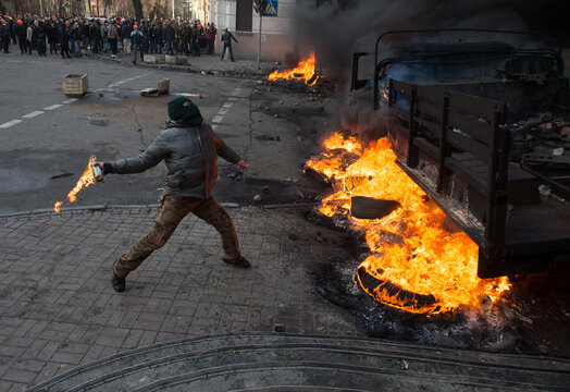 Person attenting in the city riot