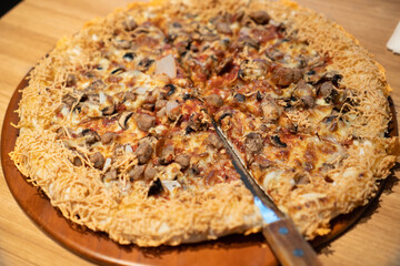 Pizza with Mozzarella cheese and mushroom