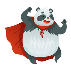 Panda Animal Superhero Dressed in Mask and Red Cape or Cloak Vector Illustration