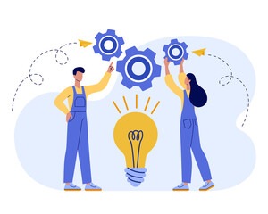 Creative thinking abstract concept flat vector illustration. Team brainstorming, idea management, project management, new idea generation, startup collaboration, find solution, product development.