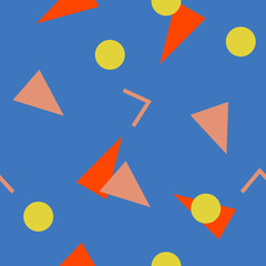 Abstract seamless colorful pattern in trendy memphis style. Background for printing brochure, poster, vintage textile design, cover, banner. Retro 80's - 90's style. Eps 10 vector illustration.