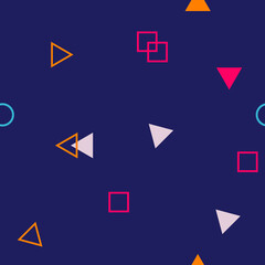 Abstract seamless colorful pattern in trendy memphis style. Background for printing brochure, poster, vintage textile design, cover, banner. Retro 80's - 90's style. Eps 10 vector illustration.