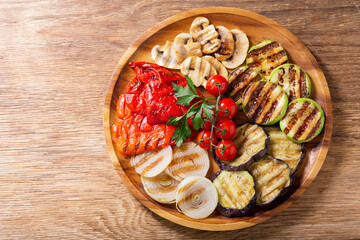 grilled vegetable on a wooden board