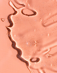 Beauty serum gel texture. Pink clear skincare cream with bubbles background. Transparent colored cosmetic product close up 
