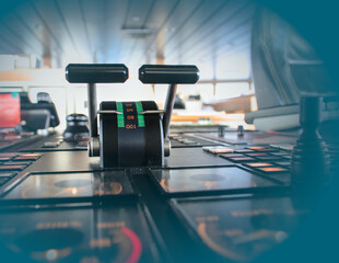 Wheelhouse of a modern ship - close up on telegraph © donvictori0