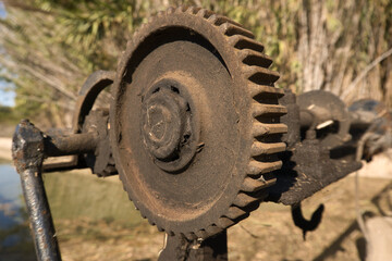 Close-up of the mechanism of a ditch - Concept agriculture and industry