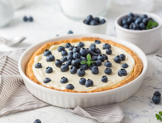Blueberry tart with whipped cream. Summer dessrt