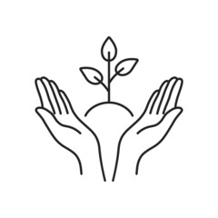 two hands holding black thin line plant with leafs