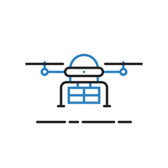 abstract thin line drone icon with big cargo