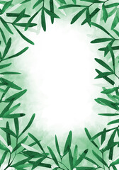 Pale leaves - botanical design banner. Floral pastel watercolor border frame