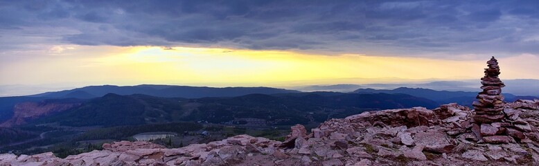 Brian Head Peak sunset panoramic view from the Markagunt Plateau in Dixie National Forest, Cedar Breaks National Monument Southwestern Utah. United States. USA