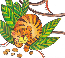 The tiger is a symbol of the new year 2022.  Watercolor illustration with a tiger