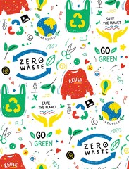 Naklejka premium Zero waste - seamless background.