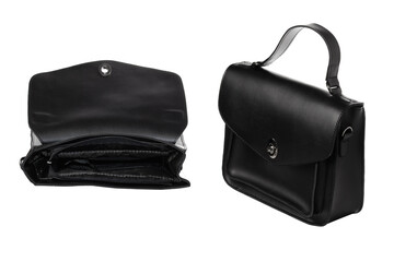 Small strict design black everyday bag with a white backdrop