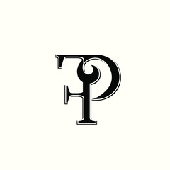 FP monogram logo.Typographic signature icon.Letter f and letter p.Lettering sign isolated on light fund.Wedding, fashion, beauty serif alphabet initials.Elegant, luxury style.	