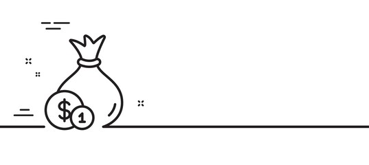 Money bag with Coins line icon. Cash Banking currency sign. Dollar or USD symbol. Minimal line illustration background. Cash line icon pattern banner. White web template concept. Vector