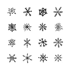 Snowflake winter set of black isolated icon silhouette on white background