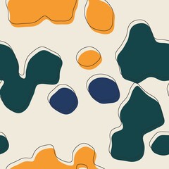 Seamless abstract organic blog shapes in various colors with offset outline surface pattern design for print. High quality illustartion. Funky energetic abstrac aesthetic trendy graphic tile design.