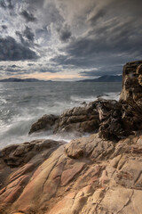 Waves on the rocks at Larrabee State Park Washington