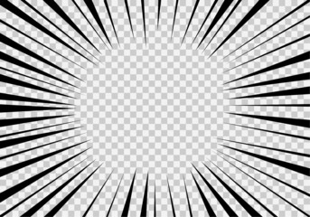 Obraz premium Comic manga effect transparent. Action line frame template. Bang, boom or roar graphic design