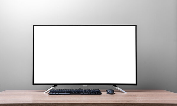 Table with a desktop personal computer. Workplace.