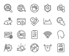 Vector set of Swipe up, Diagram and Internet book line icons set. Do not touch, Sunny weather and Click here icons. Augmented reality, Search employees and Report document signs. Vector